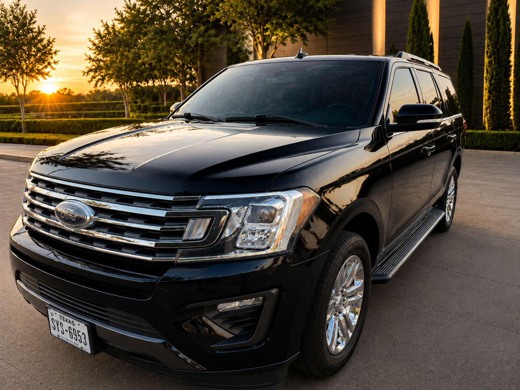 Professional chauffeur opening luxury sedan door for passenger in Austin